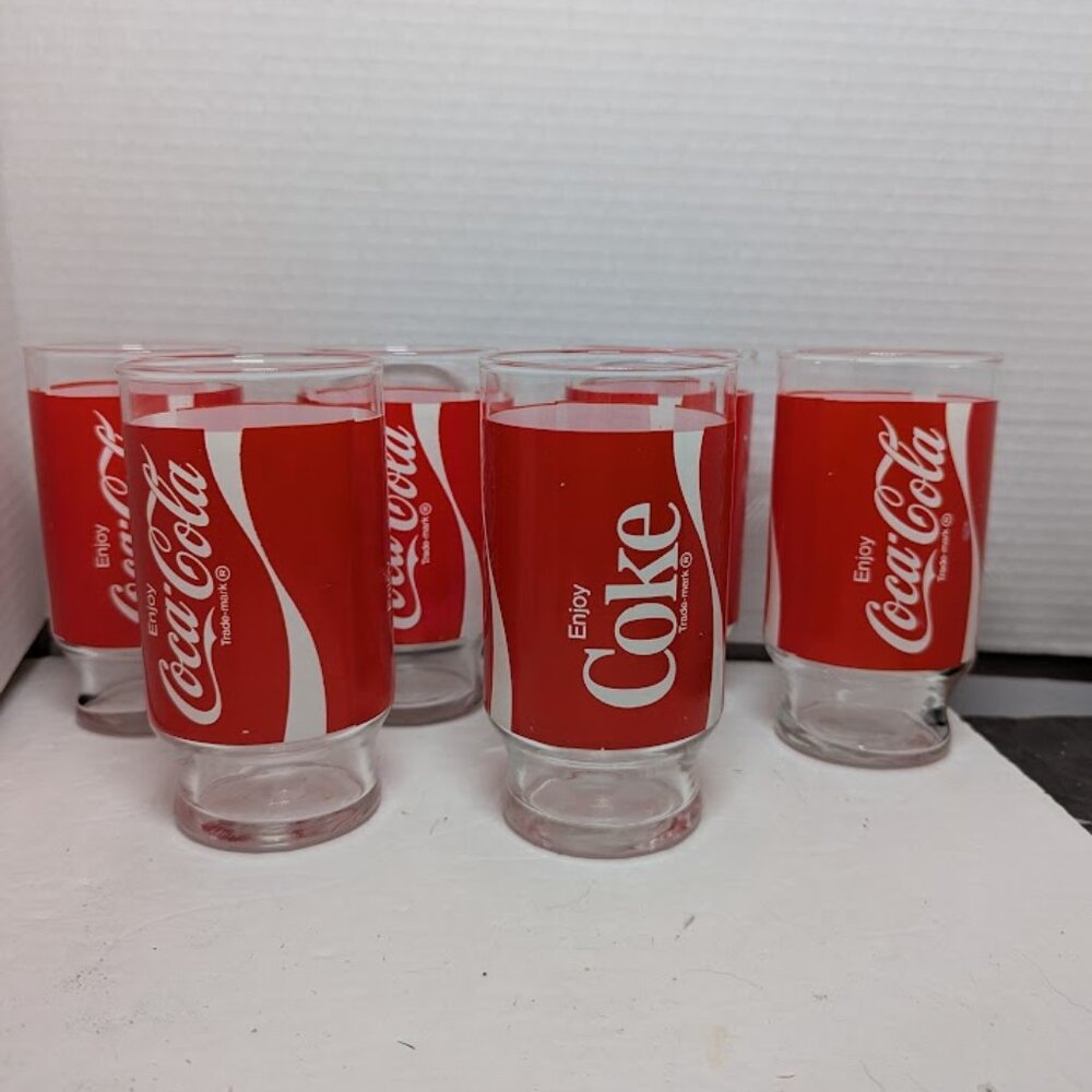 Vintage Coca Cola "ENJOY COCA-COLA" GLASSs 12oz PEDESTAL BOTTOM Coke Set of 6